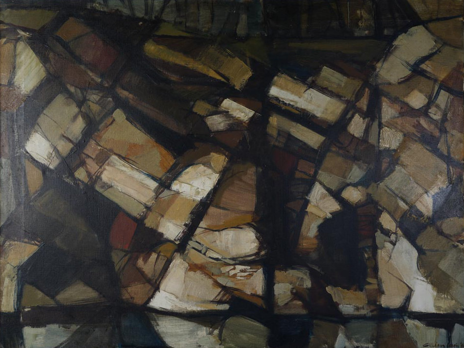 1960's dark brutalist abstract fine art oil painting